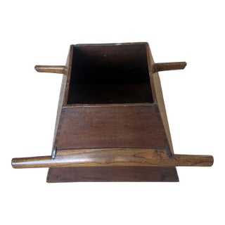 Antique Oriental Rice Measure With Handles, Wood Handmade C 1880 For Sale