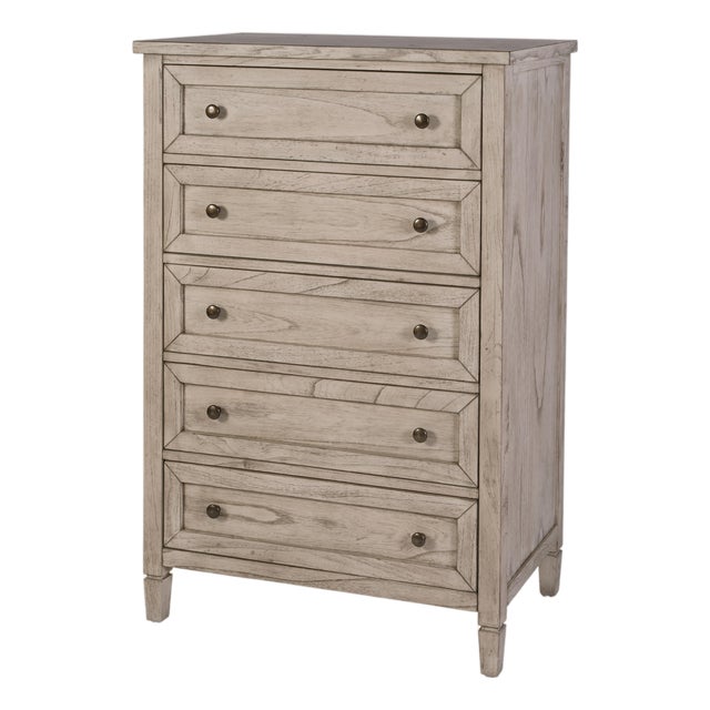 Flagstaff 32 in. W Rectangular Wood 5 Drawer Chest, Desert Sand For Sale