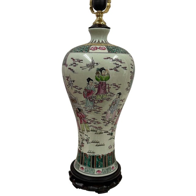 Mid-20th Century Vintage Chinese Hand-Painted Porcelain Vase Table Lamp For Sale - Image 9 of 18