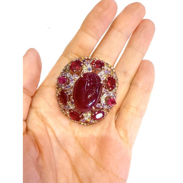 Bochic “Capri” Vintage Ruby, Amethyst & Multi Sapphire Ring - 18K Gold & Silver For Sale - Image 16 of 18