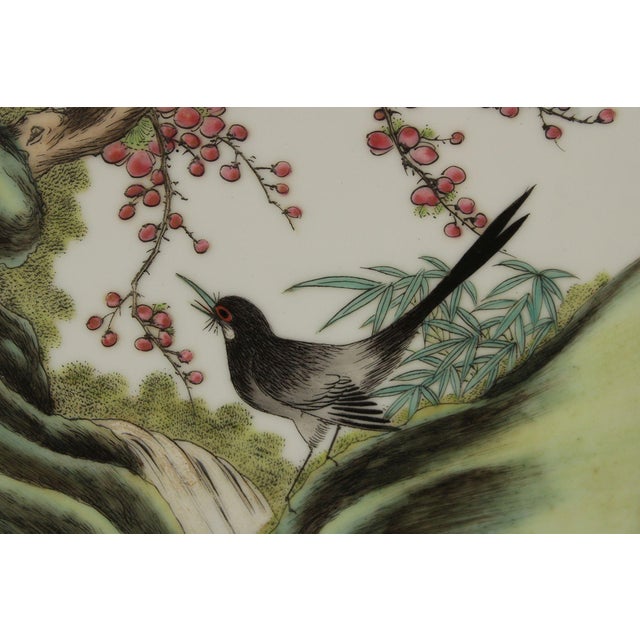Vintage Chinese Pair of Hand Painted Porcelain Plaques For Sale - Image 9 of 12