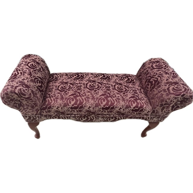 1990s 1990s Classic Upholstered Window Bench With Queen Anne Legs in Burgundy Floral Fabric For Sale - Image 5 of 6