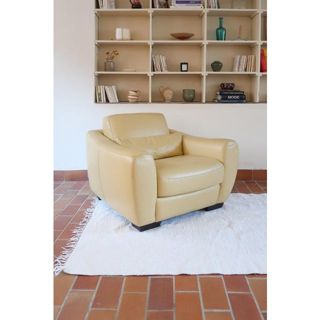 Postmodern Club Armchair in Butter Yellow Leather, 1980s For Sale - Image 12 of 12