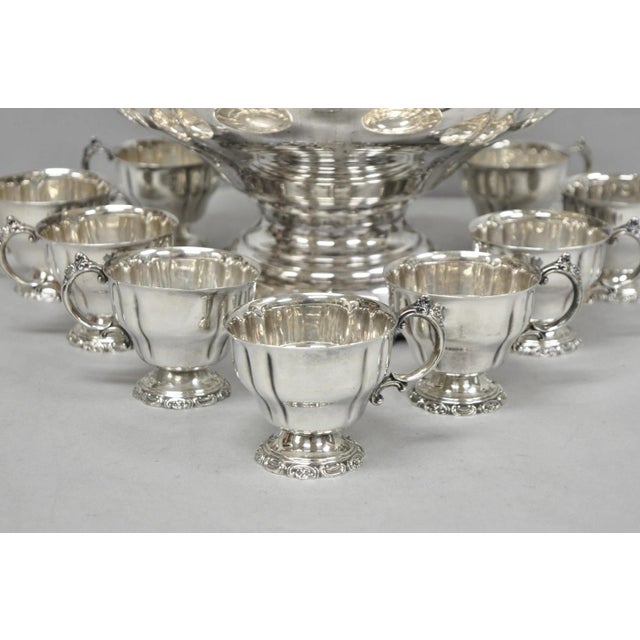 Baroque Vintage Baroque by Wallace 252 & 253 Silver Plated Punch Bowl Set W/ 10 Cups For Sale - Image 3 of 18