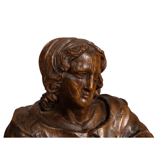 Baroque Flemish Baroque Carved Oak Figure Of A Scholar For Sale - Image 3 of 12