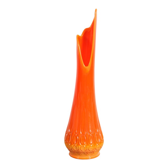 Large Mid Century Modern Orange Stretch Glass Vase | Chairish