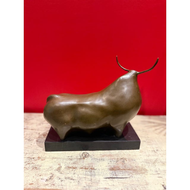 Mid 20th Century Bronze Bull Sculpture on Marble Base For Sale - Image 4 of 4