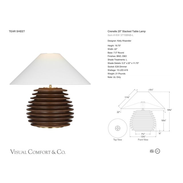Kelly Wearstler by Visual Comfort Signature Crenelle 20" Stacked Table Lamp in Burnished Birch with Linen Shade Designer:...