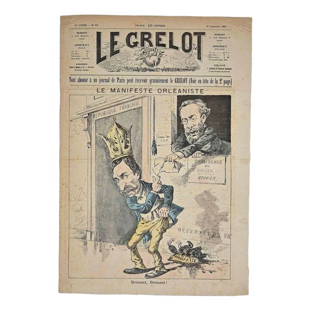 The Grelot, Le Grelot, Le Manifeste Orléaniste, Original Lithograph, 1887 For Sale