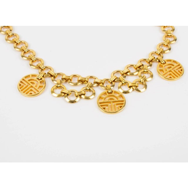 Louis Feraud Paris Choker Necklace Gilt Metal With Brand Logo Charms For Sale In Atlanta - Image 6 of 9