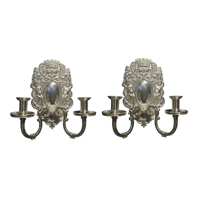 Late 19th Century Caldwell Silver Plated Sconces Baroque Style - a Pair For Sale