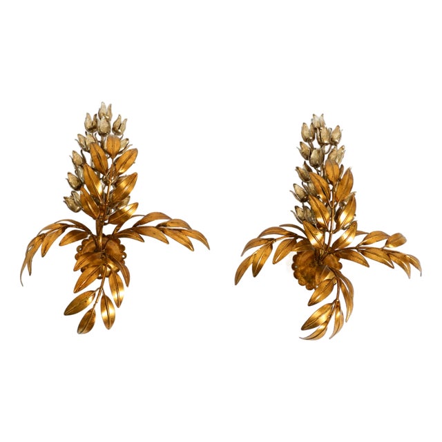 Large Model Wisteria Gold-Plated Metal Wall Lamps by Hans Kögl, 1970s, Set of 2 For Sale