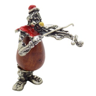 Vintage Italian Handmade Genuine Silver & Wood Violin Player Street Artist Figurine For Sale
