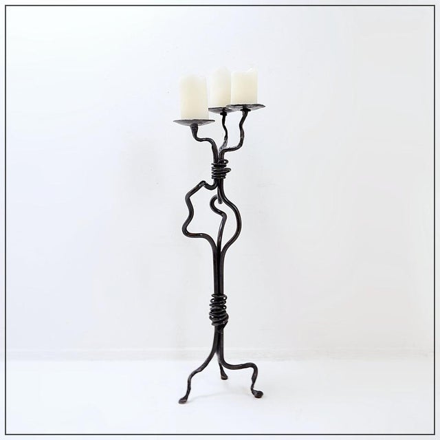 Black Large Wrought Iron Candleholder with Abstract Design, 2010s For Sale - Image 8 of 15