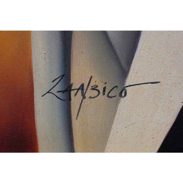 Zancisco Art Deco 3 Lady Oil Painting on Canvas For Sale - Image 10 of 12