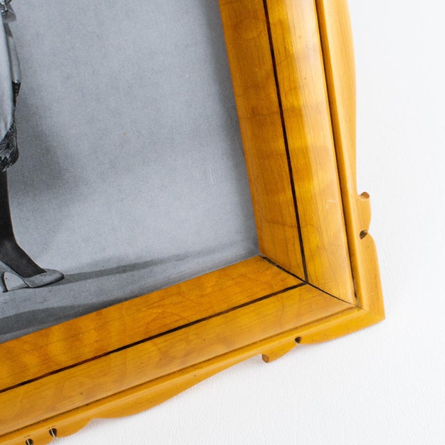 Wood Varnished Carved Sycamore Wood Picture Frame, Circa 1940 For Sale - Image 7 of 9