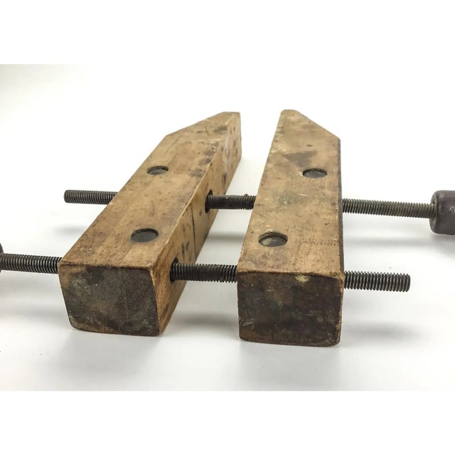 Brown Vintage Solid Wood Carpenter Screw Clamp For Sale - Image 8 of 10