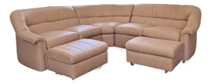 Vintage Leathercraft Sculptural Curved Leather Sectional With Dual Ottomans – Luxury Conversation Sofa