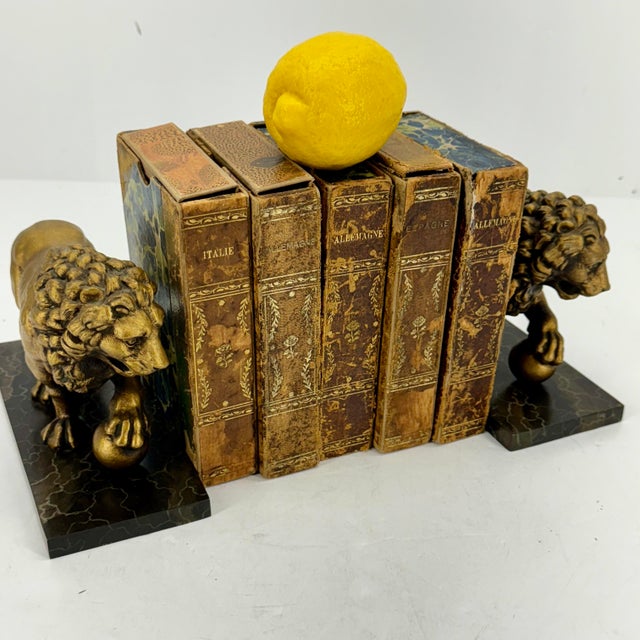 1960s Pair of 1960s Lion Bookends on Faux Marble Bases For Sale - Image 5 of 12