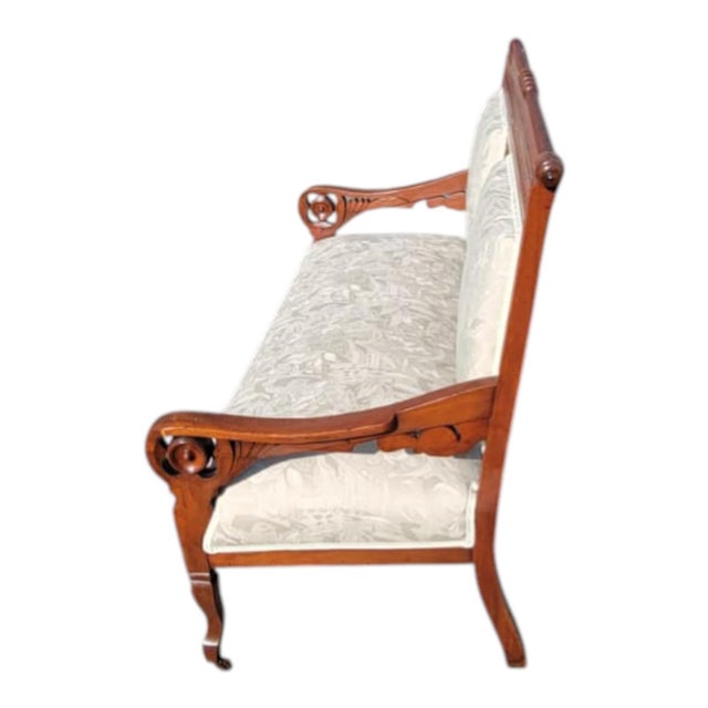 Antique 19th C Eastlake Loveseat Refinished Walnut Victorian Upholstered Settee For Sale In Philadelphia - Image 6 of 18