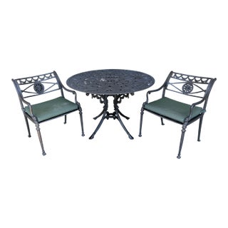 S. Lecon Circa 1990 Neoclassical Cast Metal Patio Dining Set, 42 Inches For Sale