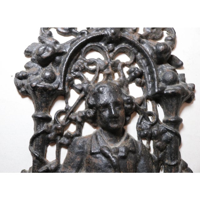 Antique Ornate Figural Heavy Cast Iron Relief Man Smoking Pipe Wall Plaque Art For Sale - Image 4 of 11