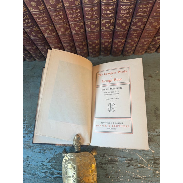 Antique 24 Book Set of 'Complete Works of George Eliot' in Leather-Bound Volumes - By Harper & Brothers For Sale - Image 9 of 15