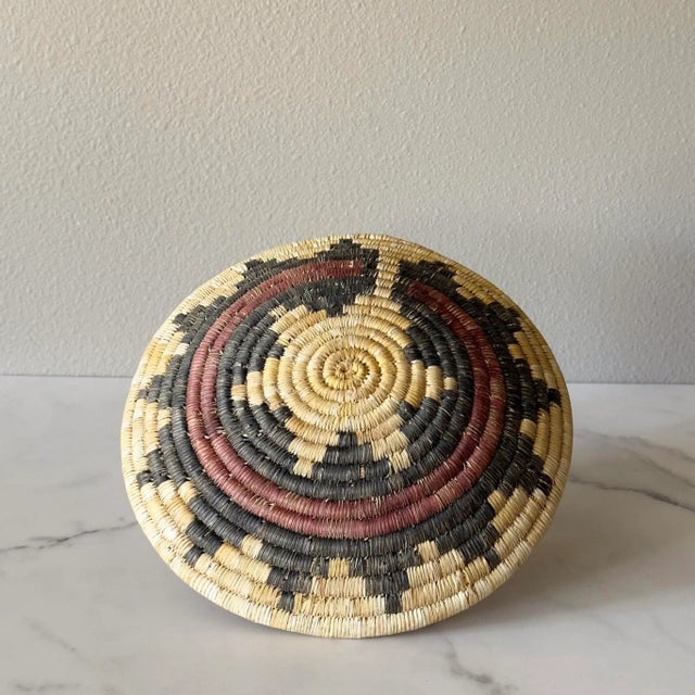 Wood Woven Starburst Motif Coil Basket For Sale - Image 7 of 8