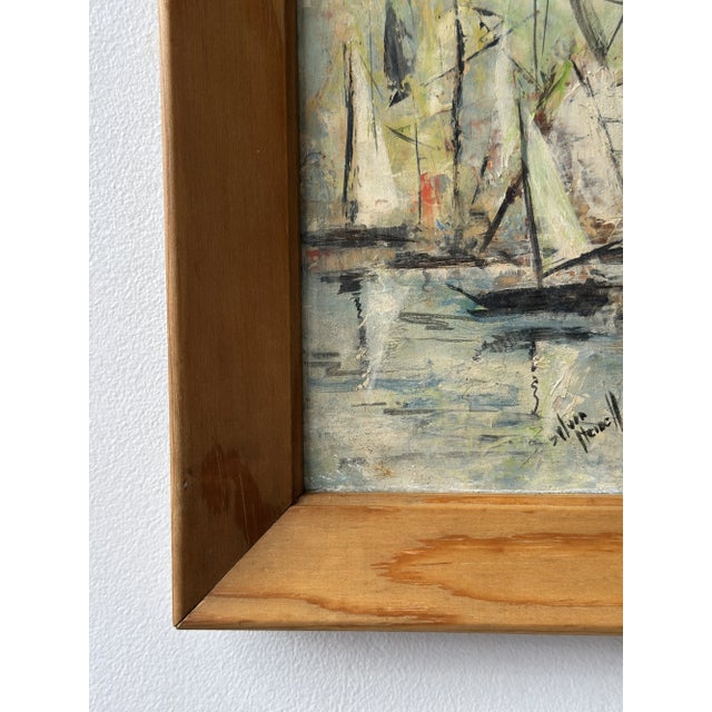 Vintage Framed Impressionist Oil on Board Painting of Sailboats, Circa 1974 For Sale - Image 10 of 16