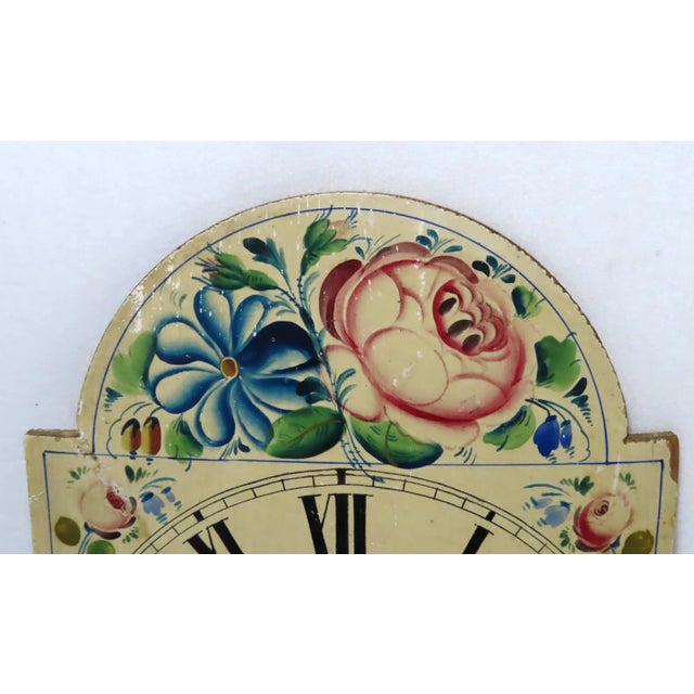 Wood Antique Early 19th Century Hand Painted Wood Grandmothers Clock Dial For Sale - Image 7 of 13
