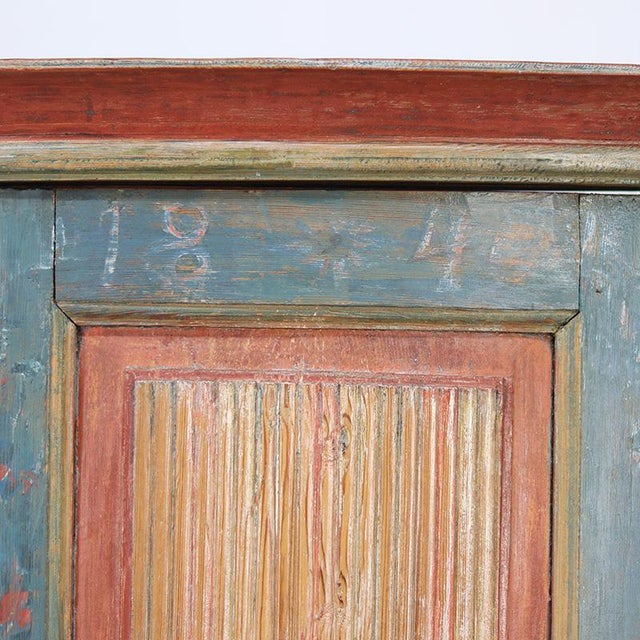 Blue Antique Swedish Folk Art Painted Corner Cabinet, 1840 For Sale - Image 8 of 15