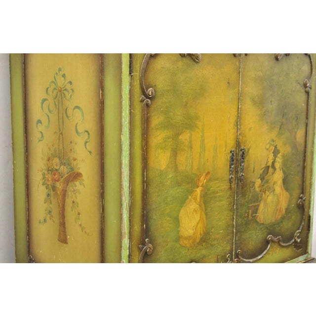 Antique French Renaissance Green Distress Painted Radio Cabinet Bar Cupboard For Sale - Image 11 of 14