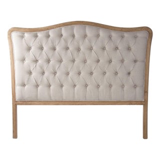 Maison Tufted Headboard, Queen in Natural Linen with Natural Oak Frame For Sale