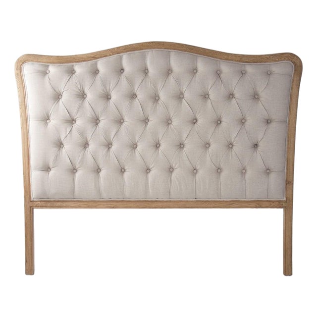 Maison Tufted Headboard, Queen in Natural Linen with Natural Oak Frame For Sale