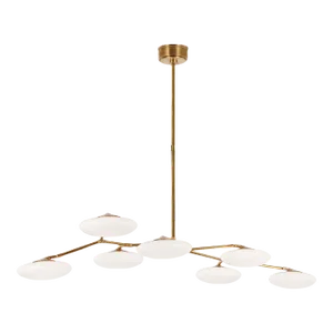 Champalimaud for Visual Comfort Signature Collection Brindille XL Articulating Linear Chandelier in Soft Brass with White Glass