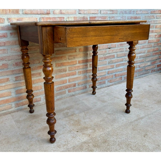 1900 - 1909 Antique Spanish Turned-Leg Wooden Work Table With Large Drawer For Sale - Image 5 of 10