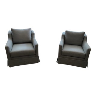 Modern Mitchell Gold+Bob Williams, Blue Linen Swivel Chairs- A Pair For Sale