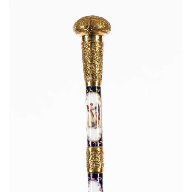 Antique French Gold Plate Sevres Porcelain Walking Sword Stick, 19th Century For Sale - Image 16 of 18