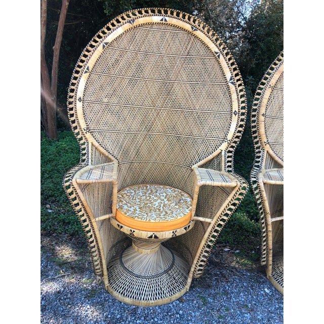 Mid-Century Modern Vintage Rattan Peacock Chairs a Pair For Sale - Image 3 of 13