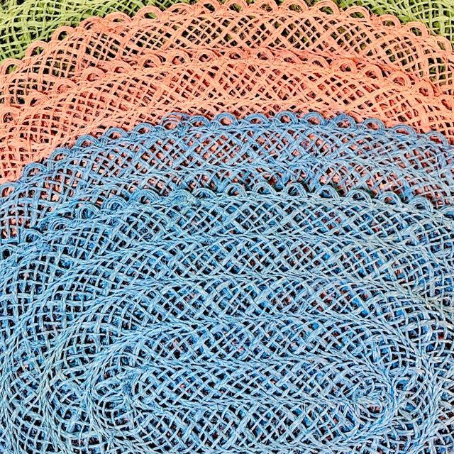 Textile Mid-Century Boho Chic Costal Arts & Crafts Straw Placemats - Set of 8 - Easter For Sale - Image 7 of 8