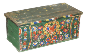 Romanian Original Paint Dated Love Heart Blanket Chest Coffer Trunk, 1901