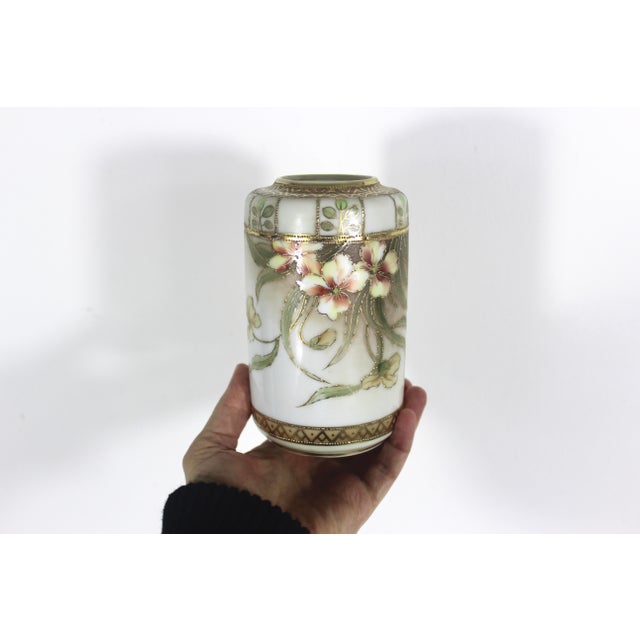 Hand Painted Antique Nippon Porcelain Vase With Moriage Gold Decoration Japan Japanese Circa 1911 For Sale - Image 11 of 12