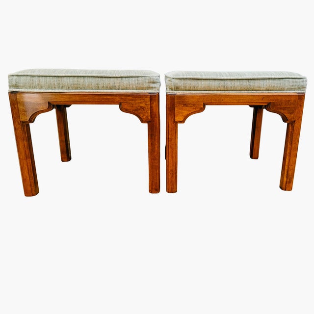 Chinese Vintage Ethan Allen Chinese Chippendale Ming Style Ottomans - A Pair For Sale - Image 3 of 16