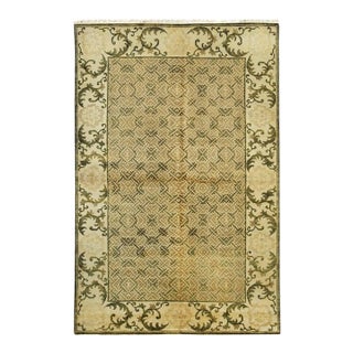 8x10 Green Hand-Knotted Wool Scrolled Leaf Border Geometric Modern Carpet Rug For Sale