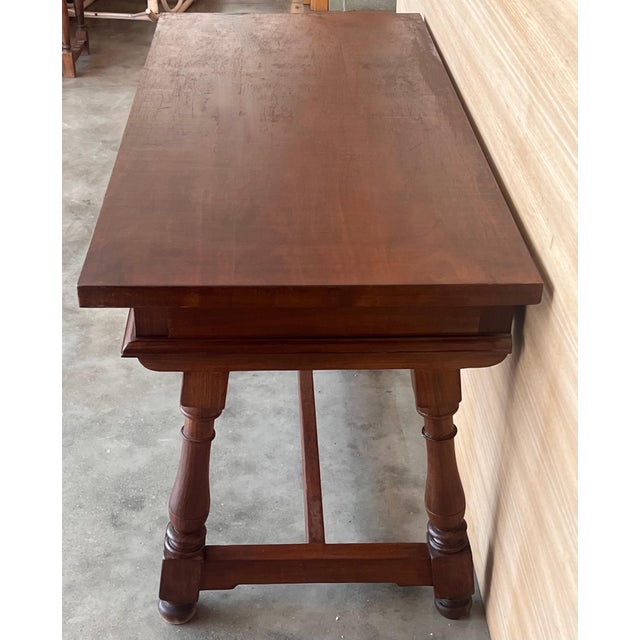 Pair of Early 20th Spanish Light Walnut Country Farm Desk with Two Drawers For Sale - Image 12 of 18