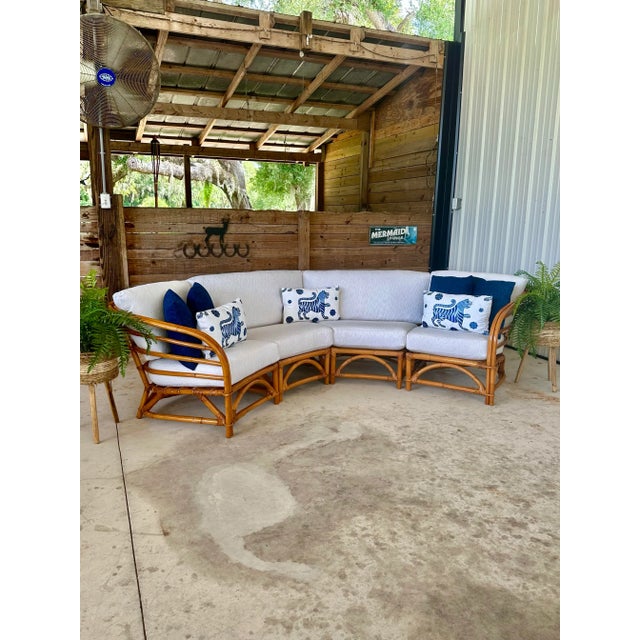 Restored Mid-Century Curved Rattan Modular Sectional Sofa For Sale - Image 11 of 12