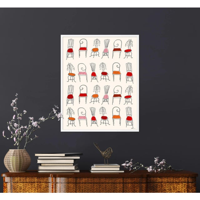 Contemporary Chairs Galore by Carly Kuhn in White Frame, Medium Art Print For Sale - Image 3 of 4