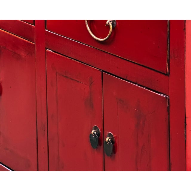 Distressed Brick Red Drawers Doors Sideboard Credenza Console Table For Sale - Image 12 of 18