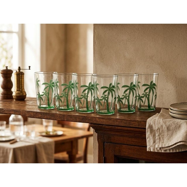 Green Italian-Designed Tropical Palm Tree Acrylic Tumblers - Set of 6 For Sale - Image 8 of 12