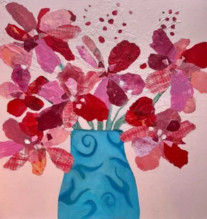 "Bloom" Contemporary Still Life Collage Painting by Tracy Allegro